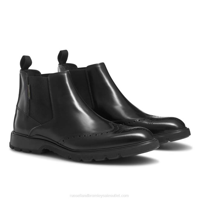 VXTJ613 negro Russell And Bromley hombres botas chelsea con detalle brogue farringdon