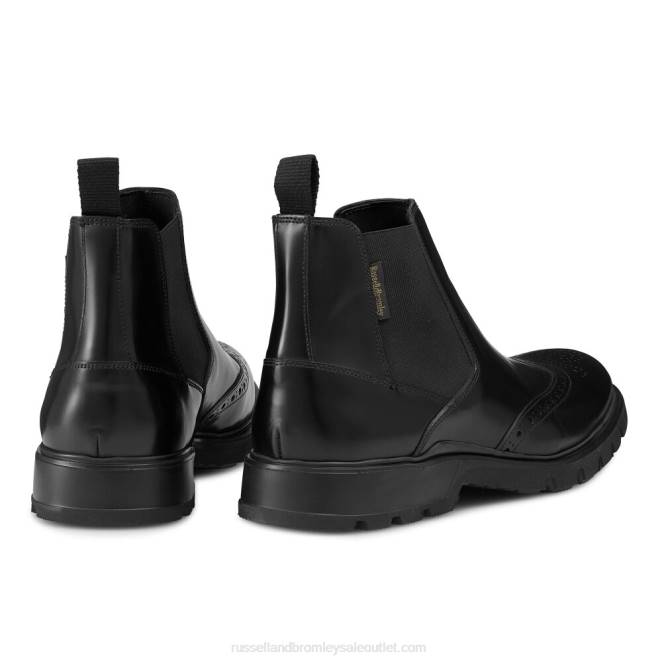 VXTJ613 negro Russell And Bromley hombres botas chelsea con detalle brogue farringdon