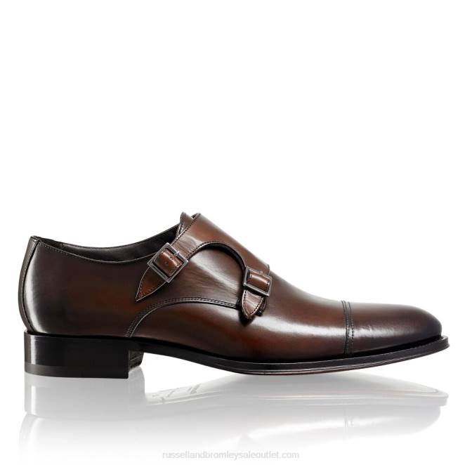 VXTJ603 marrón Russell And Bromley hombres monje de abedul con doble hebilla