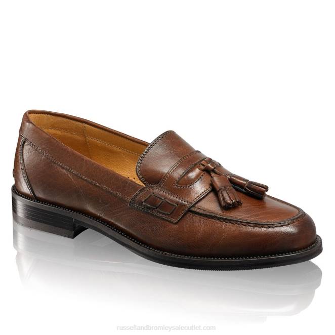 VXTJ569 marrón Russell And Bromley hombres mocasines universitarios Keeble con 3 borlas