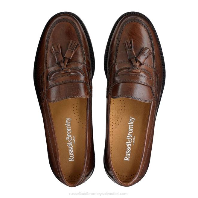 VXTJ569 marrón Russell And Bromley hombres mocasines universitarios Keeble con 3 borlas