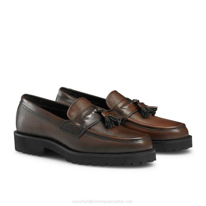 VXTJ576 marrón Russell And Bromley hombres mocasines universitarios con suela de tacos keeble