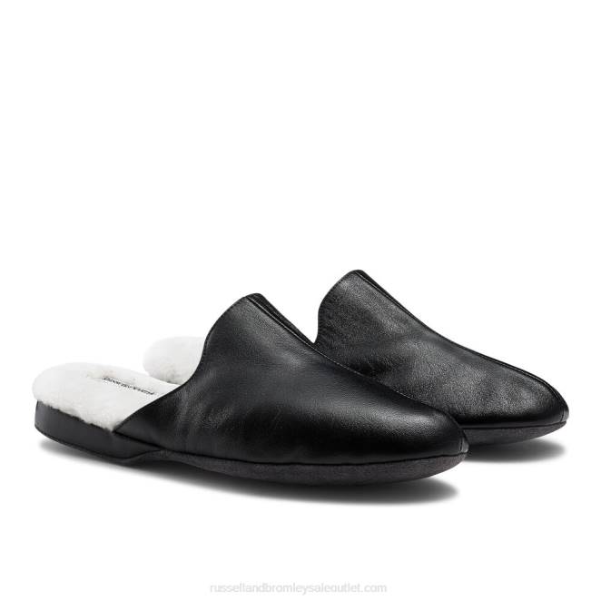 VXTJ541 negro Russell And Bromley hombres pantuflas dominic de piel de oveja