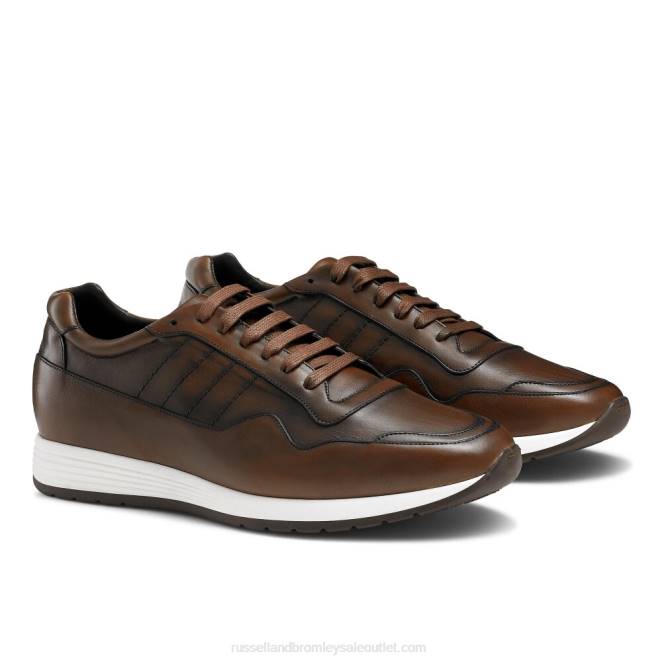 VXTJ464 marrón Russell And Bromley hombres zapatillas de deporte con cordones de lujo run time