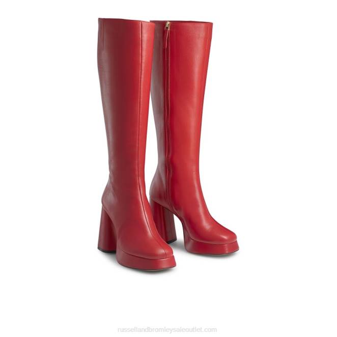 VXTJ361 rojo Russell And Bromley mujer bota alta hasta la rodilla con plataforma