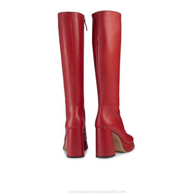 VXTJ361 rojo Russell And Bromley mujer bota alta hasta la rodilla con plataforma