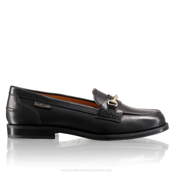 VXTJ194 negro Russell And Bromley mujer mocasines brewster con ribete de filete
