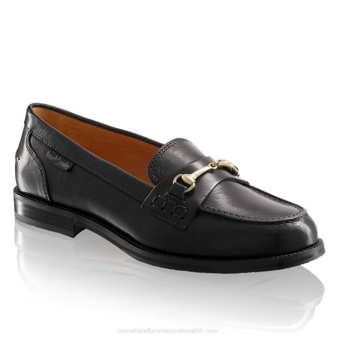 VXTJ194 negro Russell And Bromley mujer mocasines brewster con ribete de filete