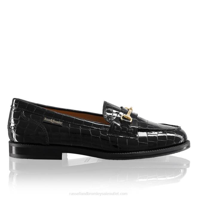 VXTJ195 negro Russell And Bromley mujer mocasines brewster con ribete de filete