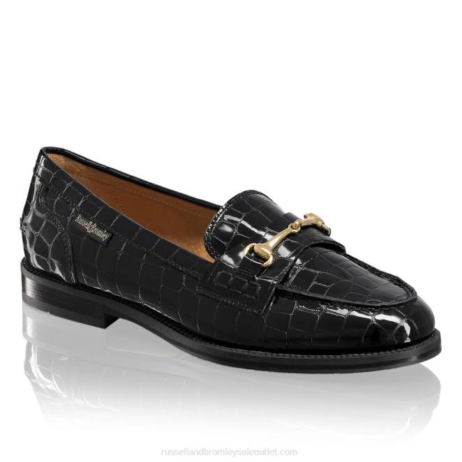 VXTJ195 negro Russell And Bromley mujer mocasines brewster con ribete de filete