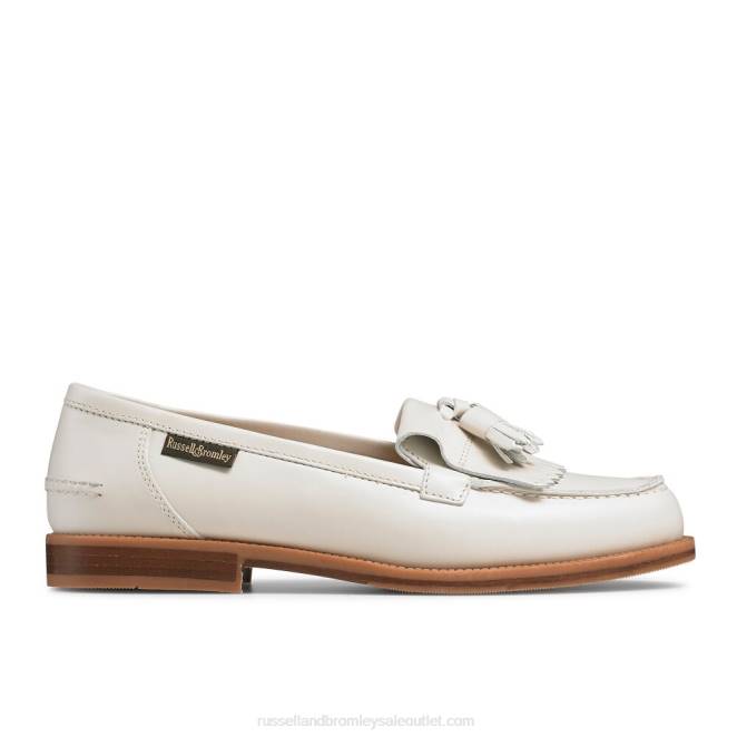 VXTJ216 blanco Russell And Bromley mujer mocasines Chester con flecos y borlas