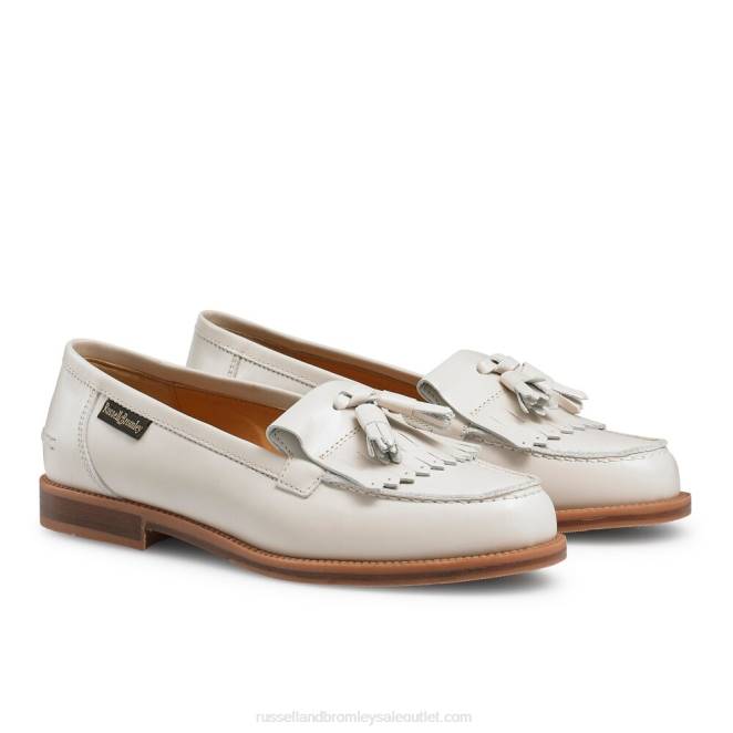 VXTJ216 blanco Russell And Bromley mujer mocasines Chester con flecos y borlas