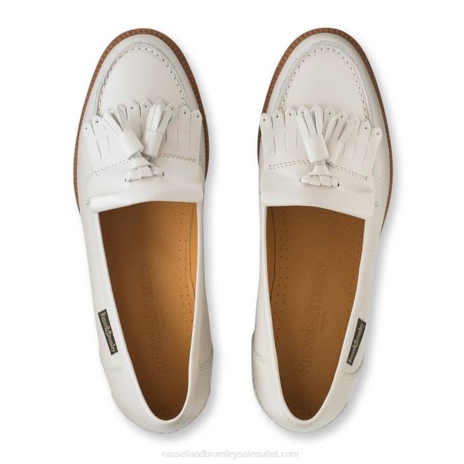 VXTJ216 blanco Russell And Bromley mujer mocasines Chester con flecos y borlas