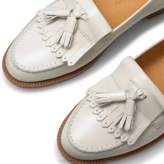 VXTJ216 blanco Russell And Bromley mujer mocasines Chester con flecos y borlas