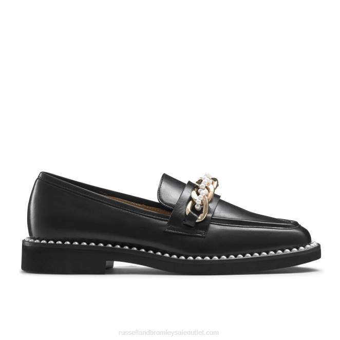 VXTJ224 negro Russell And Bromley mujer mocasines Cleopatra con cadena de perlas