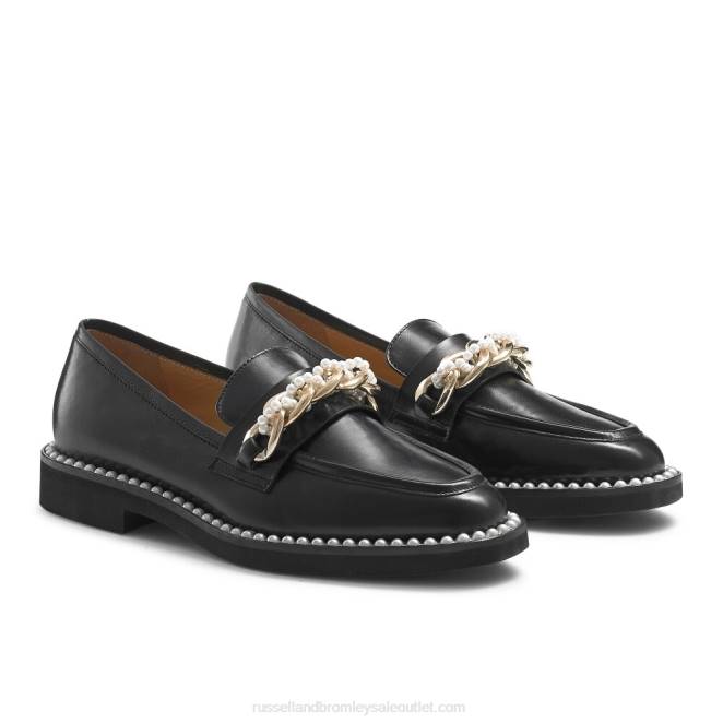 VXTJ224 negro Russell And Bromley mujer mocasines Cleopatra con cadena de perlas