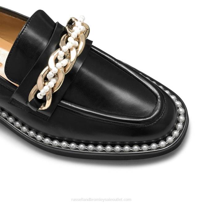 VXTJ224 negro Russell And Bromley mujer mocasines Cleopatra con cadena de perlas