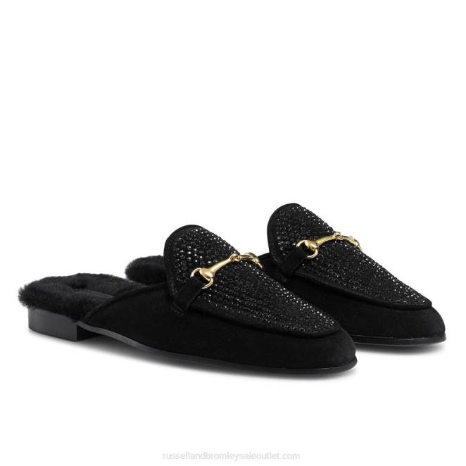 VXTJ228 negro Russell And Bromley mujer mocasines sin espalda con adornos loafermule