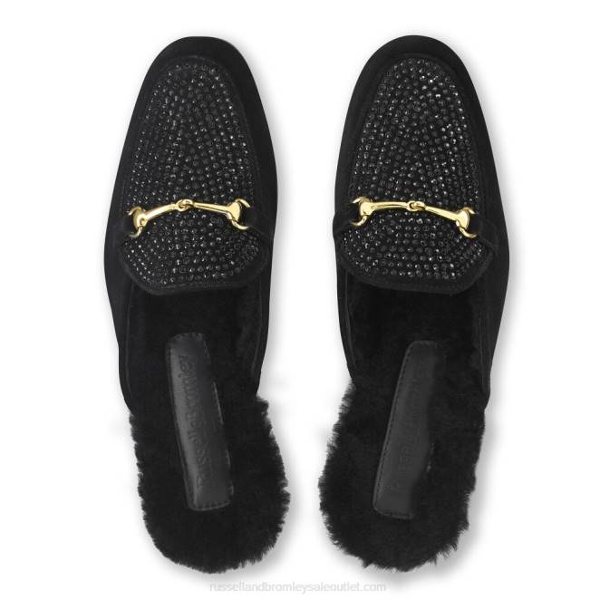 VXTJ228 negro Russell And Bromley mujer mocasines sin espalda con adornos loafermule