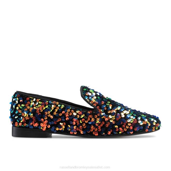 VXTJ249 multi Russell And Bromley mujer mocasines con lentejuelas centelleantes