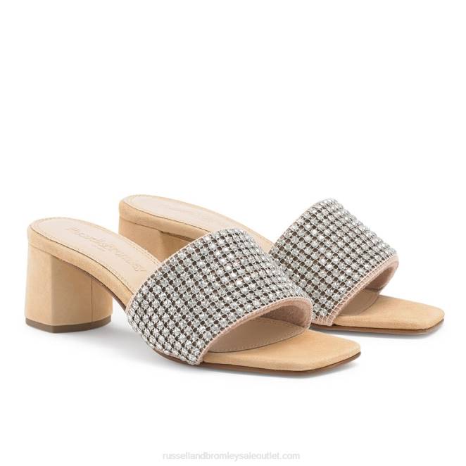 VXTJ145 beige Russell And Bromley mujer mules con bloques de strass de blingbloc