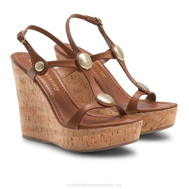 VXTJ423 beige Russell And Bromley mujer Tacón de cuña de corcho con barra en T de repisa