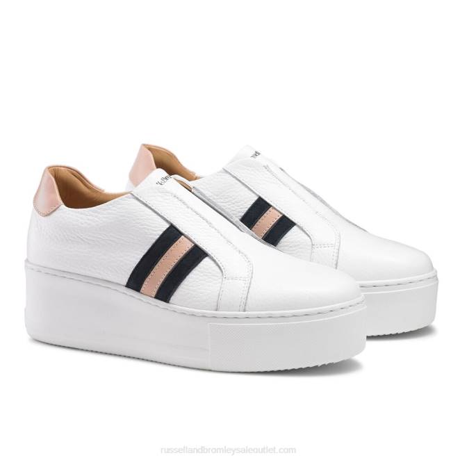 VXTJ12 blanco Russell And Bromley mujer tenis con plataforma plana y rayas