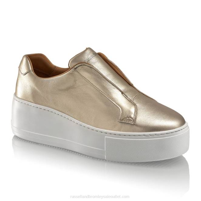 VXTJ19 oro Russell And Bromley mujer tenis park up con plataforma plana y sin cordones